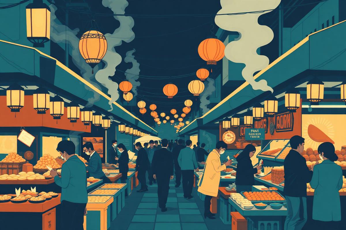 Night Market Trail illustrated adventure badge artwork
